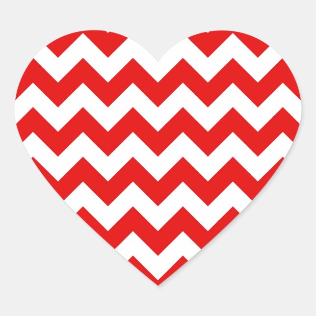 Bright Red Chevron Zig-Zag Pattern Heart Sticker (Front)