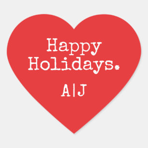 Bright Red Christmas Happy Holidays Initials Heart Sticker