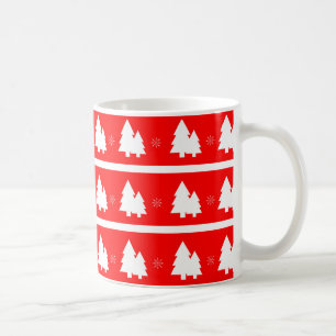 Bright Red Christmas Trees and Snowflakes Mug