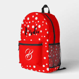 Bright Red Colour - Cool Initial Letter & Name Printed Backpack