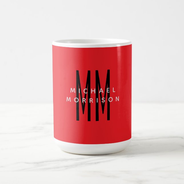 Bright Red Colour Monogram Initial Letters Name Coffee Mug (Center)