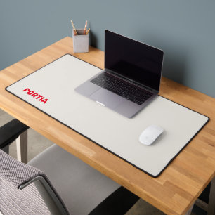 Bright red custom name plain grey desk mat