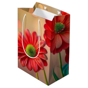 Bright Red Daisy Flowers Medium Gift Bag