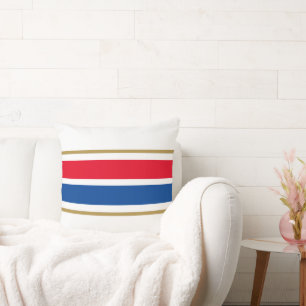 Bright Red Deep Blue Wide Racing Stripes On White Cushion