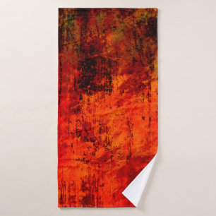 Bright red dirty old black peeled background. Hall Bath Towel