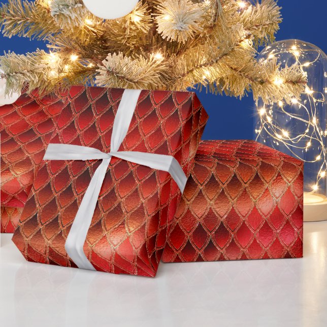 Bright Red Dragon Scales Wrapping Paper (Holidays)