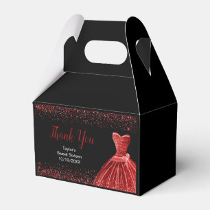 Bright Red Dress Faux Glitter Sweet 16  Favour Box