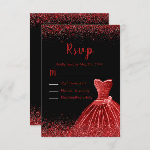 Bright Red Dress Faux Glitter Sweet 16  RSVP Card
