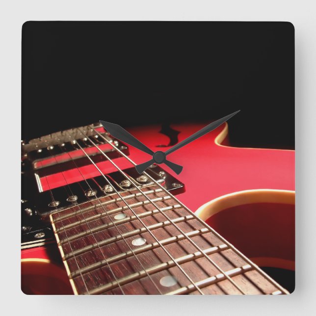 Bright Red Electric Guitar Photo Square Wall Clock (Front)