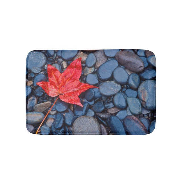 Bright Red Fall Leaf Bath Mat (Front)