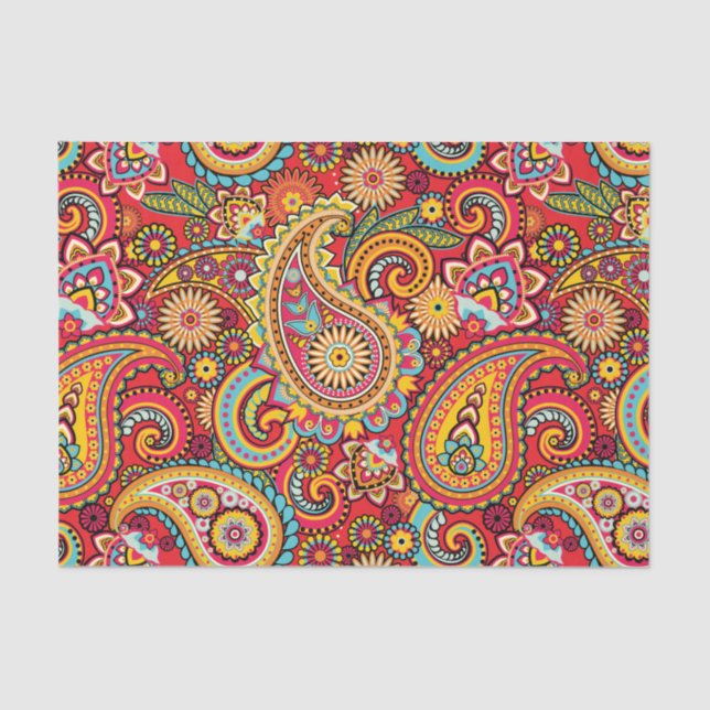 Bright Red Floral paisley seamless pattern Tissue Paper (Front)