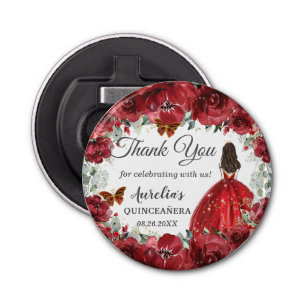 Bright Red Floral Peony Butterflies Princess Favou Bottle Opener