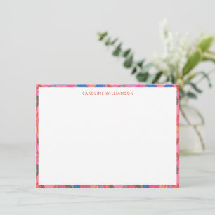 Bright Red Floral Personalised Name Stationery Card