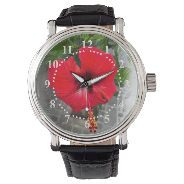 Bright red flower watch (Front)