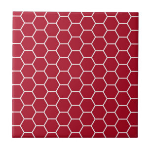 Bright Red Geometric Honeycomb Hexagon Pattern Tile