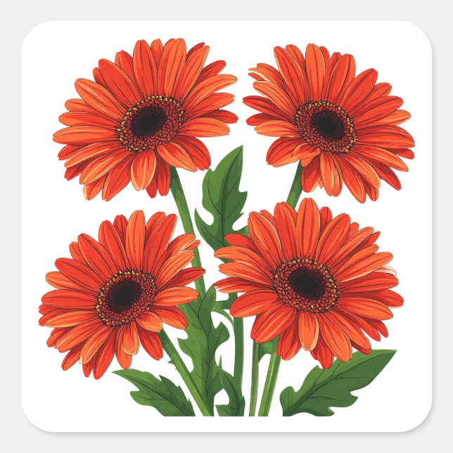 Bright Red Gerbera Daisy Bouquet Square Sticker (Front)