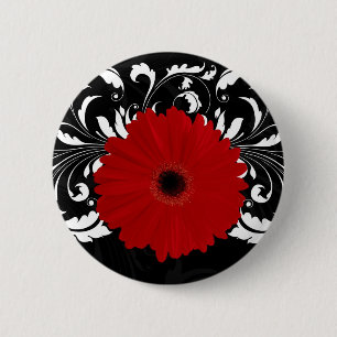 Bright Red Gerbera Daisy on Black 6 Cm Round Badge