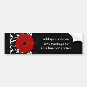 Bright Red Gerbera Daisy on Black Bumper Sticker