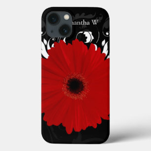 Bright Red Gerbera Daisy on Black iPhone 13 Case