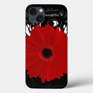Bright Red Gerbera Daisy on Black iPhone 13 Case