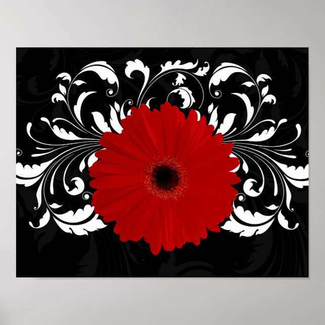 Bright Red Gerbera Daisy on Black Poster (Front)