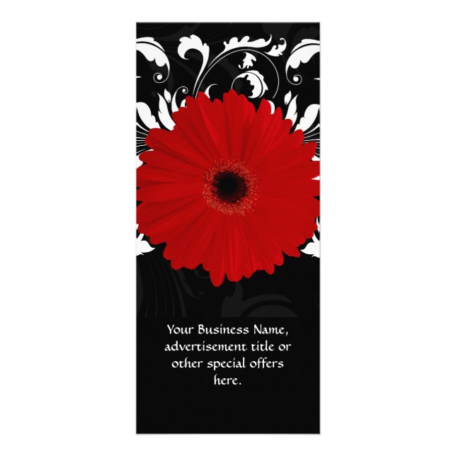 Bright Red Gerbera Daisy on Black Rack Card (Front)