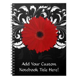 Bright Red Gerbera Daisy on Black Spiral Notebook