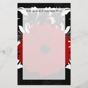 Bright Red Gerbera Daisy on Black Stationery