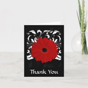 Bright Red Gerbera Daisy on Black Thank You Card
