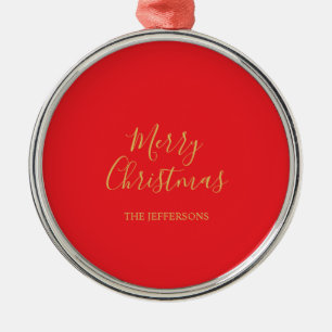 Bright Red & Gold Colors Merry Christmas Family Metal Tree Decoration