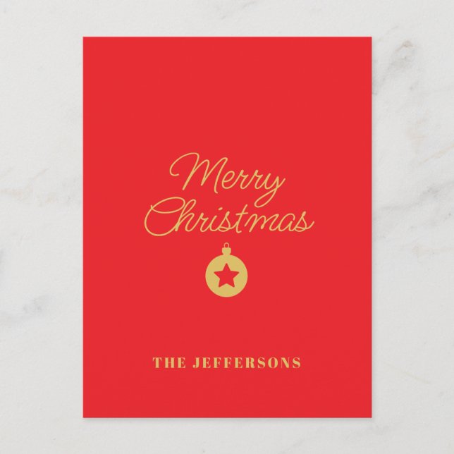 Bright Red & Gold Colors Merry Christmas Postcard (Front)