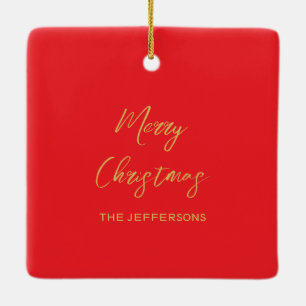 Bright Red & Gold Colors Merry Christmas Two Sided Ceramic Ornament
