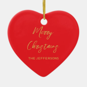 Bright Red & Gold Colors Merry Christmas Two Sided Ceramic Tree Decoration