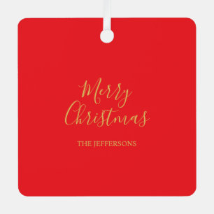 Bright Red & Gold Colors Merry Christmas Two Sided Metal Tree Decoration