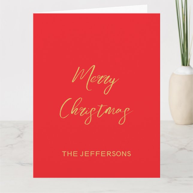 Bright Red & Gold Colours Merry Christmas Card (Front)