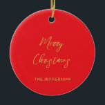 Bright Red & Gold Colours Merry Christmas Ceramic Tree Decoration<br><div class="desc">Represent yourself with this modern,  elegant design. This template can be customised to meet all professional occupations.</div>