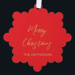 Bright Red & Gold Colours Merry Christmas Tree Decoration Card<br><div class="desc">Represent yourself with this modern,  elegant design. This template can be customised to meet all professional occupations.</div>