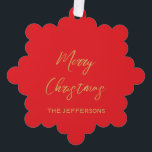 Bright Red & Gold Colours Merry Christmas Tree Decoration Card<br><div class="desc">Represent yourself with this modern,  elegant design. This template can be customised to meet all professional occupations.</div>