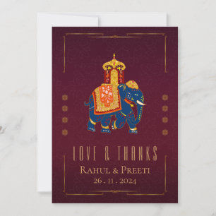 Bright Red Gold  Love & Thanks Indian Wedding Thank You Card