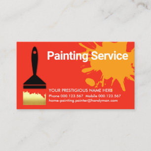 Bright Red Gold Paint Brush Painter Business Card