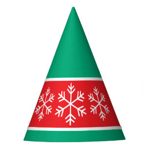 Bright Red Green Blue Stripes White Snowflakes Party Hat