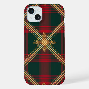 BRIGHT RED GREEN GOLD CHRISTMAS PLAID PATTERN iPhone 15 PLUS CASE