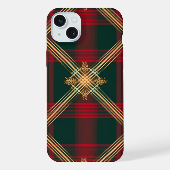 BRIGHT RED GREEN GOLD CHRISTMAS PLAID PATTERN iPhone CASE (Back)