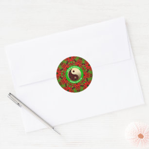 Bright Red Green Gold Yin Yang Thank You Classic Round Sticker