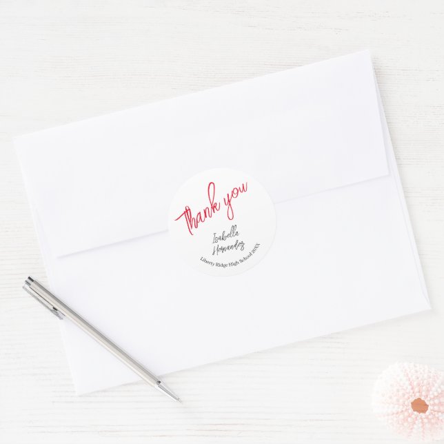 Bright Red Handwritten Personalised Graduation  Classic Round Sticker (Envelope)