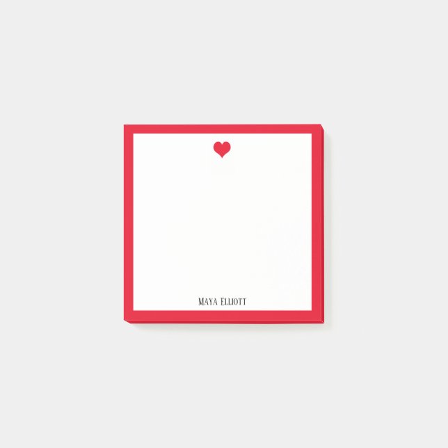 Bright Red Heart and Border on White with Name Post-it Notes (Front)