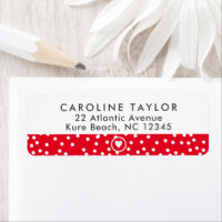 Bright Red Heart & Dots Cute Girly Return Address