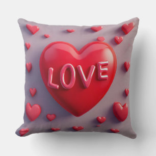 Bright Red Heart with 'Love' Text Cushion