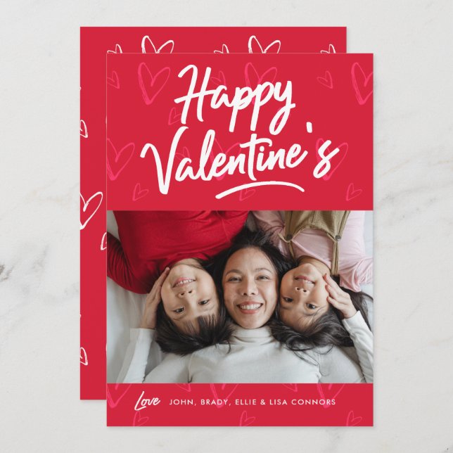 Bright Red Hearts Valentine Day Photo Card (Front/Back)