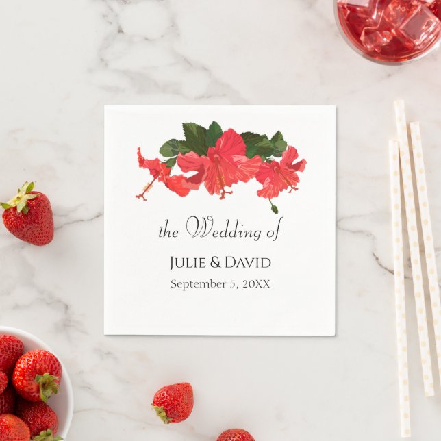 Bright Red Hibiscus Flower Paper Napkin (Insitu)